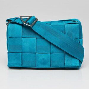 Bottega Veneta Blue Nylon Maxi Weave Cassette Crossbody Bag